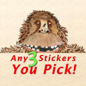 3 Sticker Pack Choose Any 3 Stickers, Fun Stickers, Cute Stickers, Wildlife Stickers, Watercolor Art Stickers You Pick image 1