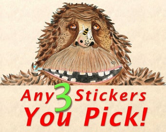 3 Sticker Pack - Choose Any 3 Stickers, Fun Stickers, Cute Stickers, Wildlife Stickers, Watercolor Art Stickers You Pick