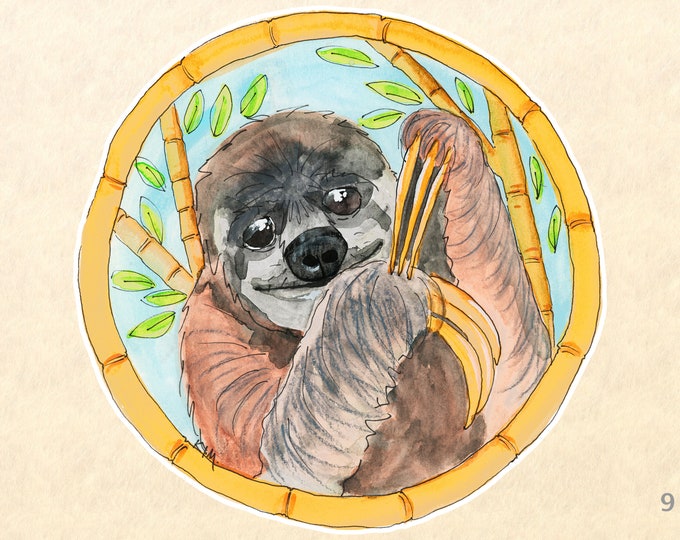 Sloth and Bamboo Sticker Cute Animal Sticker Wildlife Sticker Scrapbook Sticker