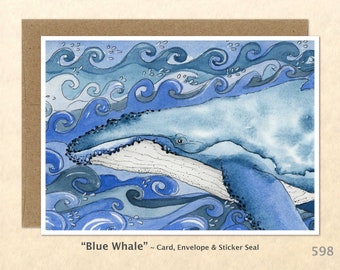 Blue Whale Note Card, Whale Cards, Blank Note Card, Wildlife Card, Art Cards, Greeting Cards
