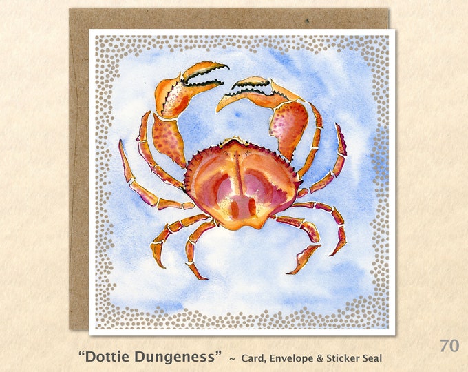 Dungeness Crab Note Card Sea Life Card Customizable Blank Note Card Watercolor Art Cards Greeting Cards