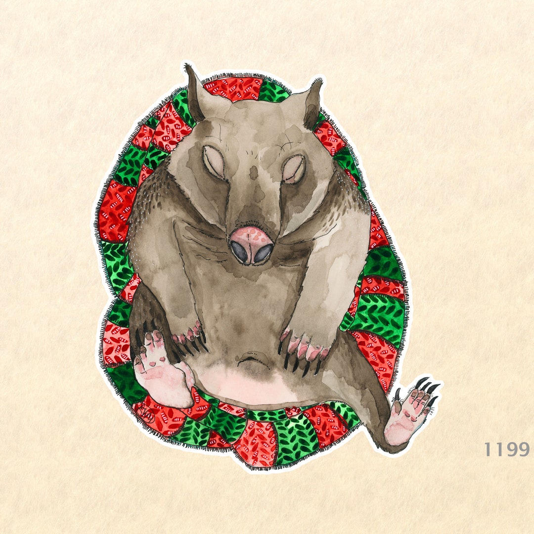 Sleeping Wombat on a Christmas Blanket Sticker Gift Wrapping Sticker ...