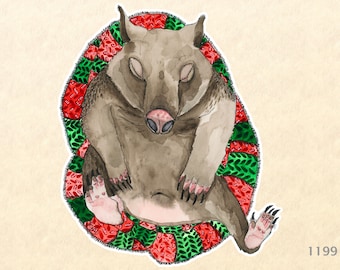 Sleeping Wombat on a Christmas Blanket Sticker Gift Wrapping Sticker Laptop Stickers Water Bottle Stickers Scrapbook Stickers