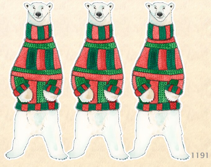 Set of Three Polar Bear in a Christmas Turtleneck Sweater Stickers Gift Wrapping Sticker Water Bottle Stickers Scrapbook Stickers