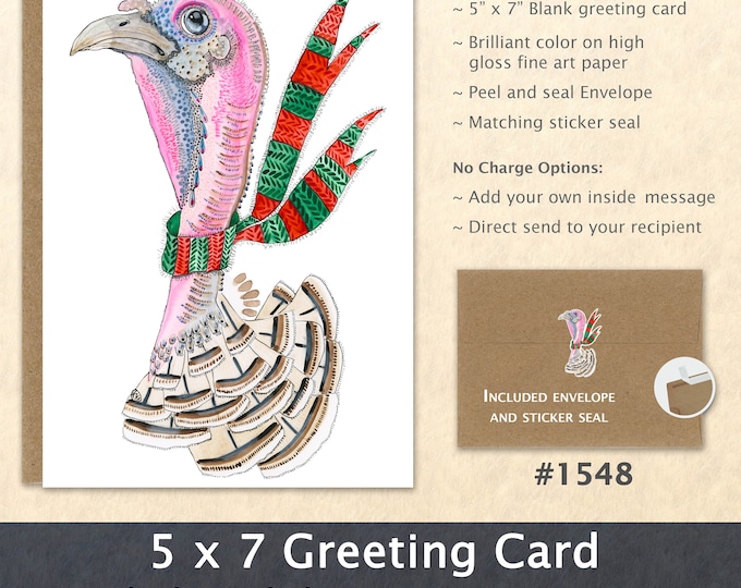 Christmas Turkey Note Card Xmas Card Turkey Holiday Card Customizable Blank Note Card Watercolor Art Card Greeting Card