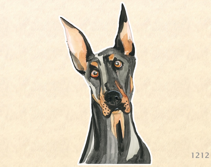 Doberman Pinscher Sticker Dog Sticker Watercolor Art Sticker Laptop Water Bottle Sticker Scrapbooking Sticker Macbook Decal