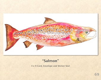 Salmon Note Card Fish Greeting Card Wildlife Card Customizable Blank Note Card Watercolor Art Card