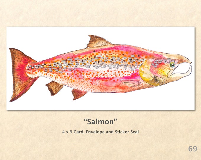 Salmon Note Card Fish Greeting Card Wildlife Card Customizable Blank Note Card Watercolor Art Card