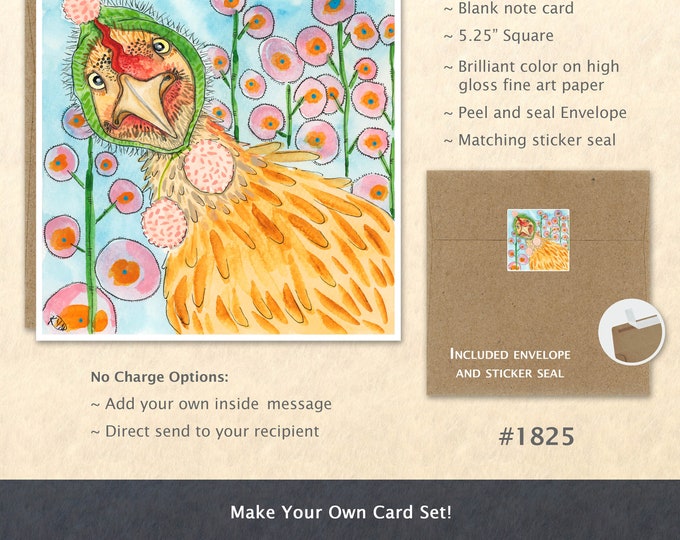Chicken in a Bonnet Greeting Card Hen Card Fowl Card Cute Animal Card Customizable Blank Note Card Art Card Greeting Card