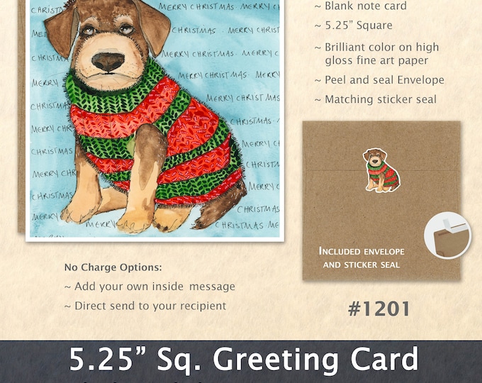 Merry Christmas Puppy Dog in a Christmas Sweater Christmas Card Card Blank Note Card Art Card Greeting Card Watercolor Card Holiday Card