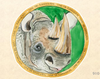 Save the Rhino Sticker Rhinoceros Eco Sticker Endangered Animals Water Bottle Sticker Scrapbooking Stickers Watercolor Art Sticker