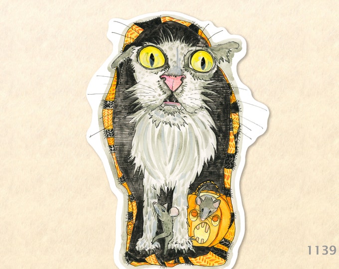 Halloween Cat "Too Much Catnip" Trick or Treat! Sticker