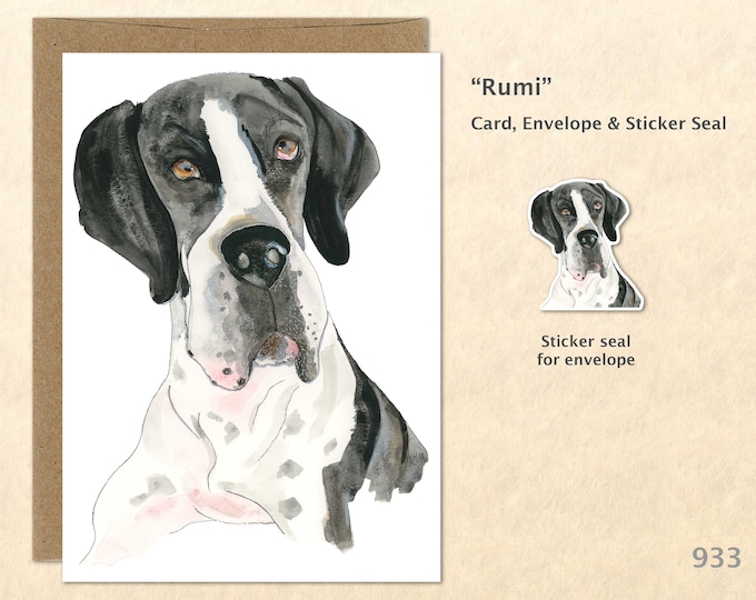 Great Dane Card Dog Note Card Cute Animal Card Fun Dog Card Blank Note Card Watercolor Art Card Greeting Card Customizable Note Card