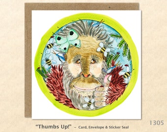 Bigfoot Gives Thumbs Up! Note Card Customizable Blank Note Card Watercolor Art Cards Greeting Cards