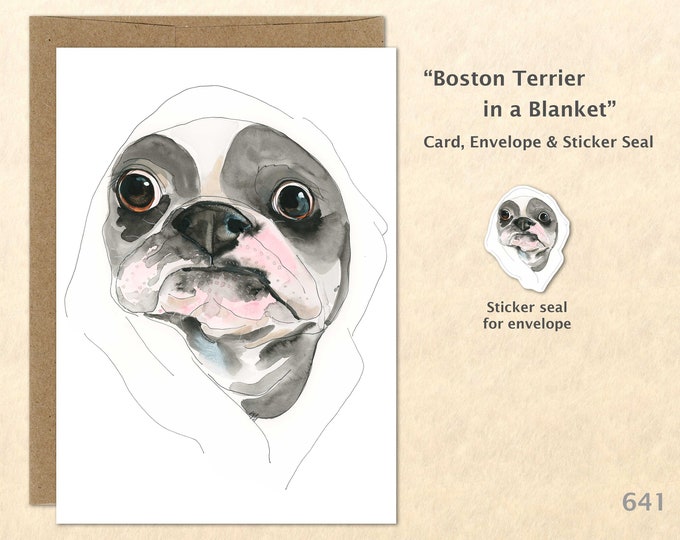 Boston Terrier Note Card, Fun Dogs, Cute Dogs, Blank Note Card, Art Cards, Greeting Cards