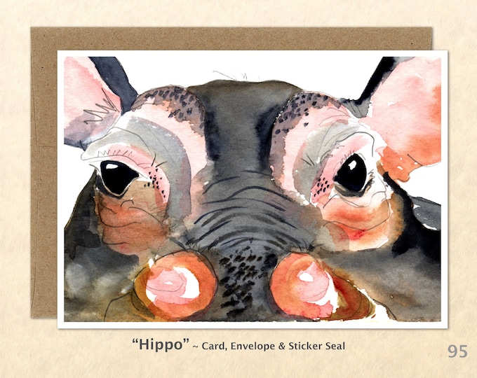 Hippopotamus Note Card, Hippo Cards, Hippopotamus Cards, Wild Animal Cards, African Animal Cards,  Blank Note Card, Art Cards