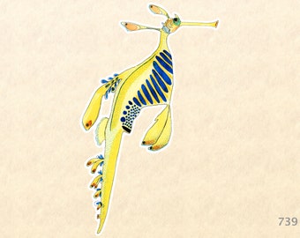 Sea Horse Sticker Watercolor Art Beach Sticker Nautical Sticker Laptop Sticker Water Bottle Sticker Decorative Sticker Yellow Sea Horse