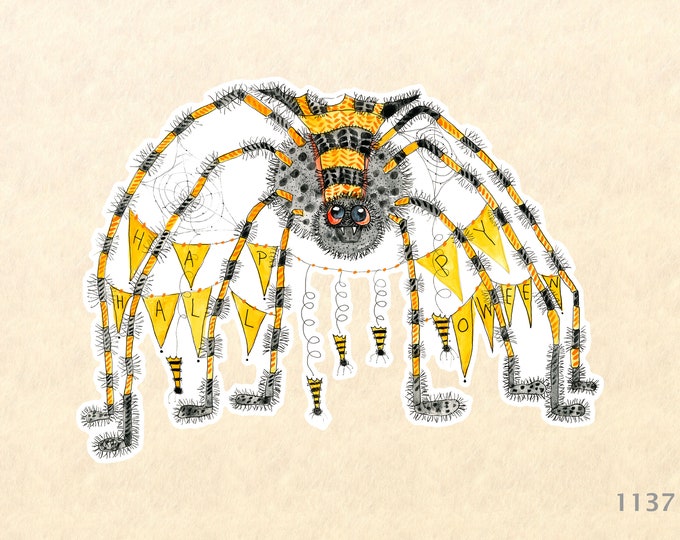 Spider with a Happy Halloween Banner Sticker