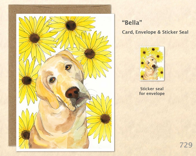 Golden Lab Note Card Lab and Sunflowers Greeting Card Customizable Watercolor Art Card Blank Note Card