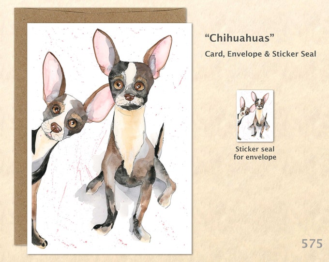 Cute Chihuahuas Dog Note Card Dog Card Chihuahua Card Blank Note Card Watercolor Art Card Greeting Cards Customizable