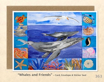 Whale Note Card, Whale Cards, Sea Life Cards, Blank Note Card, Art Cards, Greeting Cards
