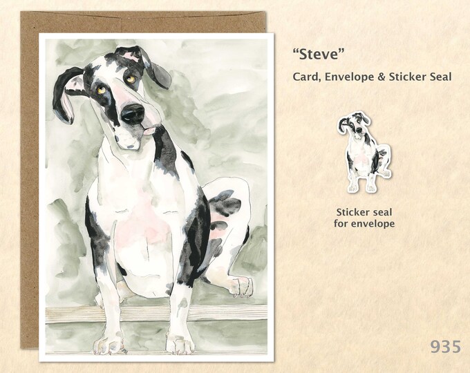 Great Dane Card Dog Note Card Cute Animal Card Fun Dog Card Blank Note Card Watercolor Art Card Greeting Card Customizable Note Card