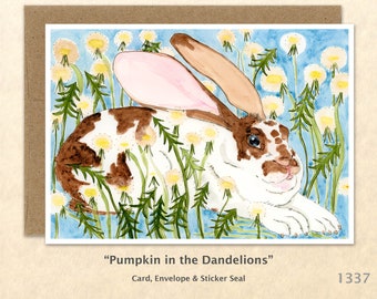 Bunny in the Dandelions Card Rabbit Card Bunny Card Farm Card Blank Note Card, Wildlife Card Cute Cards Art Cards, Greeting Cards