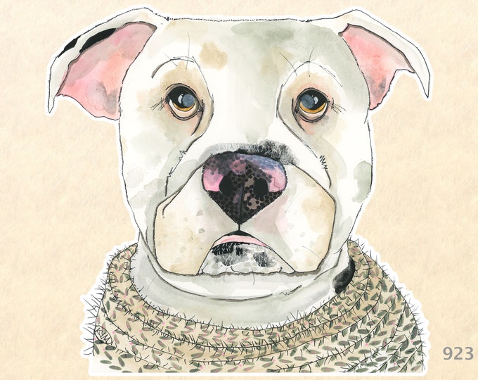 Pit Bull in a Sweater Sticker Cute Dog Stickers Computer Stickers Water Bottle Scrapbook Stickers Macbook Decal Watercolor Art Sticker