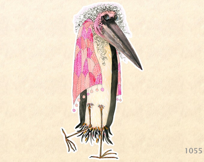 Howard the Stork Wearing a Shawl Sticker Bird Sticker Watercolor Art Water Bottle Sticker Scrapbook Sticker