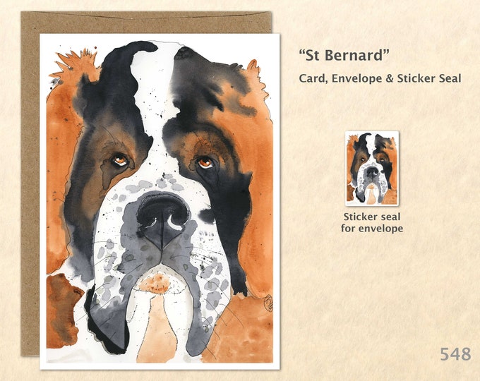 St Bernard Dog Note Card, Dog Cards, St Bernard Cards, Blank Note Card, Art Cards, Greeting Cards