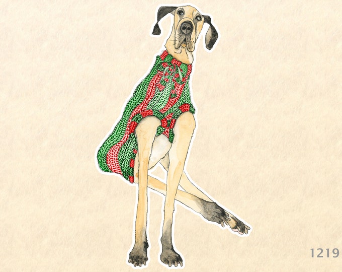 Great Dane Dressed for Christmas Sticker Dog Sticker Gift Wrapping Sticker Laptop Stickers Water Bottle Stickers Scrapbook Stickers