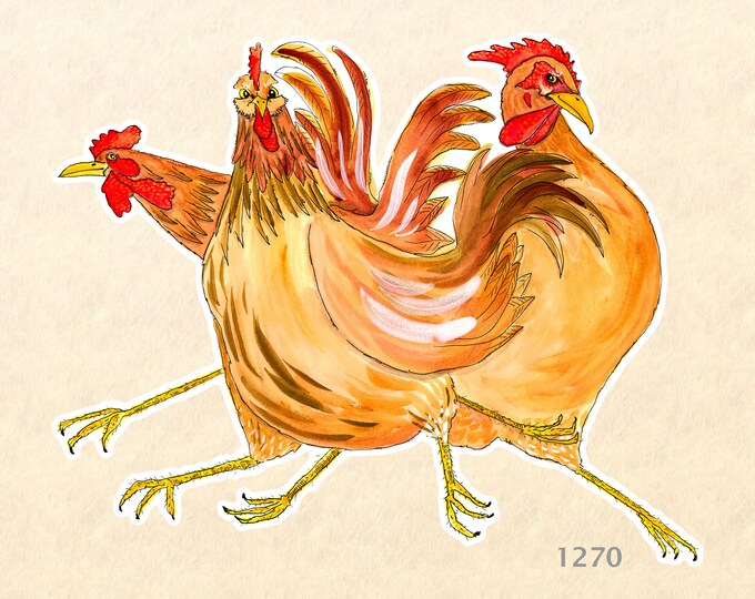 Three Roosters Sticker Chicken Sticker Watercolor Art Farmyard Animal Sticker Bird Sticker Water Bottle Scrapbook Sticker