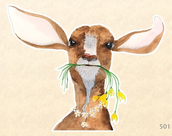 Goat Snacking on Flowers Sticker Fun Animal Sticker Farm Animal Sticker  Water Bottle Sticker Scrapbook Sticker Macbook Decal Watercolor Art