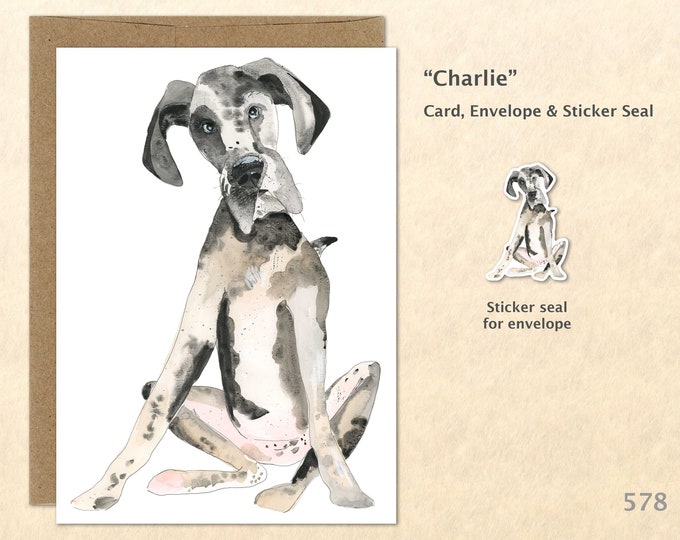 Great Dane Note Card Custom Dog Card Watercolor Art Card Blank Note Card