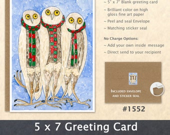 Christmas Owls Note Card Xmas Card Owl Holiday Card Customizable Blank Note Card Watercolor Art Card Greeting Card