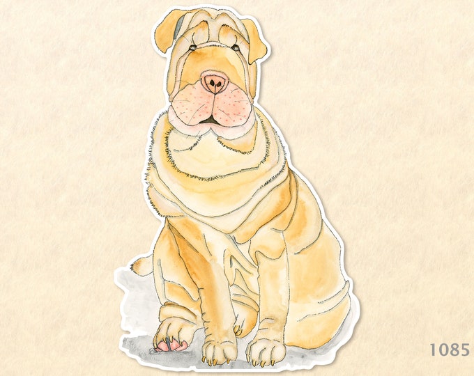 Shar Pei Sticker Cute Dog Sticker Fun Animal Sticker Watercolor Art Water Bottle Sticker Scrapbook Sticker Macbook Decal