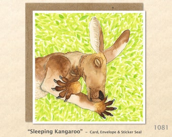 Sleeping Kangaroo Note Card Australia Customizable Blank Note Card Watercolor Art Greeting Cards