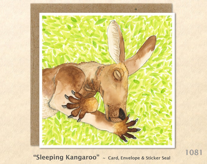 Sleeping Kangaroo Note Card Australia Customizable Blank Note Card Watercolor Art Greeting Cards