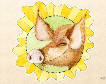 Pig Stickers, Cute Animal Stickers, Sun Stickers, Farm Animal Stickers, Laptop Stickers, Water Bottle Stickers, Scrapbooking Stickers