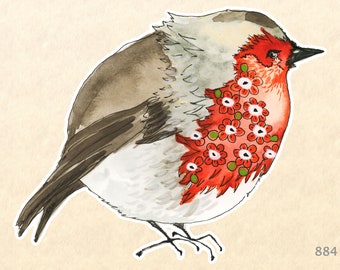 Flowered Finch Sticker Bird Sticker Floral Sticker Water Bottle Sticker Scrapbooking Sticker Macbook Decal Watercolor