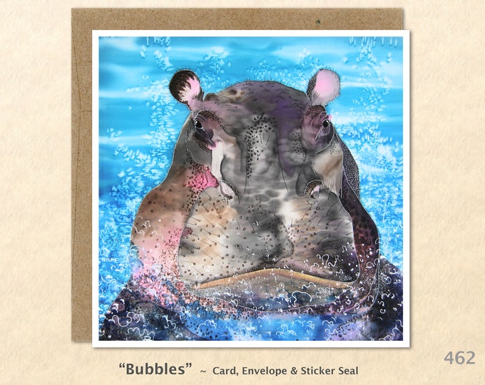 Hippo Note Card Hippo Cards Hippopotamus Cards African Animal Cards Blank Note Card Art Cards Greeting Cards Silk Painting