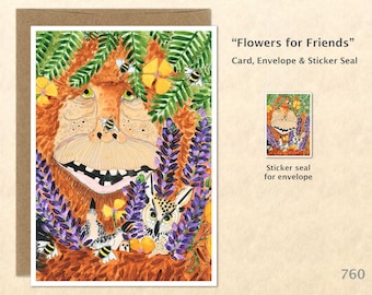 Bigfoot Card Flower Card Lupine Card Bigfoot and Friends Card Friendship Card Blank Note Card Art Cards Greeting Cards