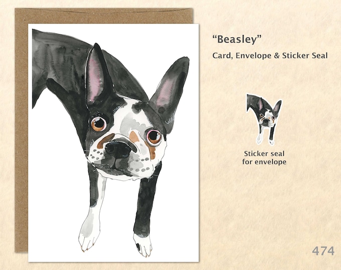 Boston Terrier Note Card, Dog Cards, Blank Note Card, Art Cards, Greeting Cards