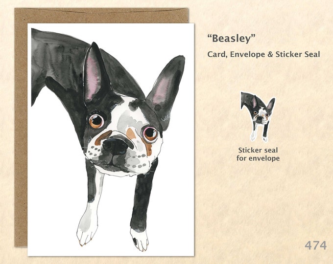 Boston Terrier Note Card, Dog Cards, Blank Note Card, Art Cards, Greeting Cards