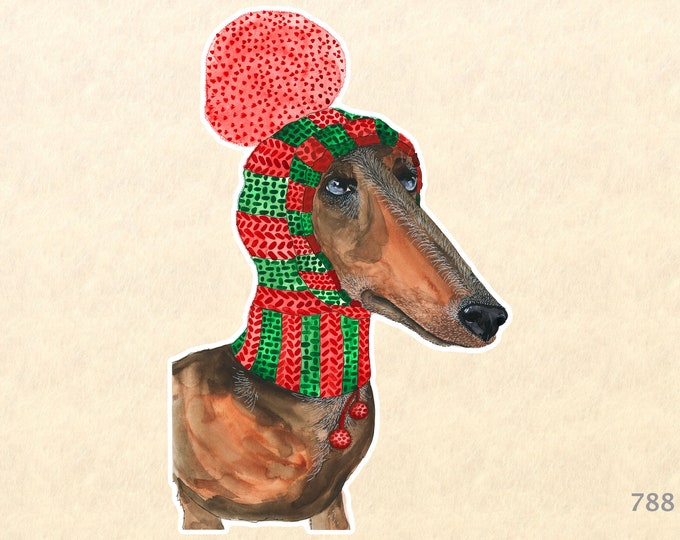 Dachshund Dressed for Christmas Sticker Dog Sticker Gift Wrapping Sticker Laptop Stickers Water Bottle Stickers Scrapbook Stickers