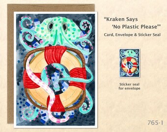Sea Monster Card Eco Card Nautical Card Mystical Sea Creatures Kraken Card Eco Friendly Card Blank Note Card Art Card Greeting Card
