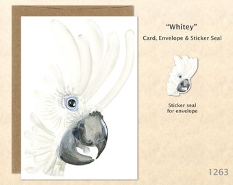 White Parrot Note Card Bird Card Customizable Blank Card Watercolor Art Card Blank Note Card