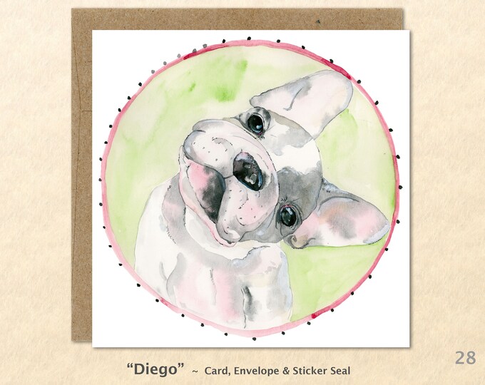 French Bulldog Card Cute Dog Card Customizable Blank Note Card Watercolor Art Card Greeting Card