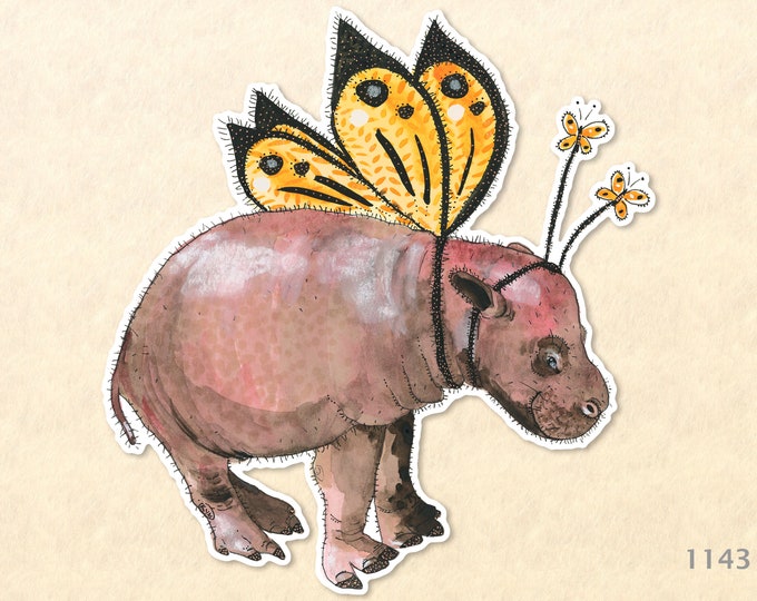 Hippo Calf Dressed as a Fairy for Halloween with Butterfly Antennae Sticker