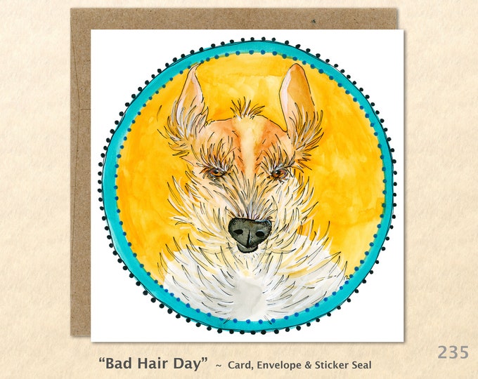 Bad Hair Day, Dog Cards, Dog Note Cards, Fun Dog Cards, Cute Dog Cards, Blank Note Cards, Art Cards, Greeting Cards, Square